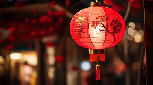 중국 신년의 밤에 중국의 은 등불