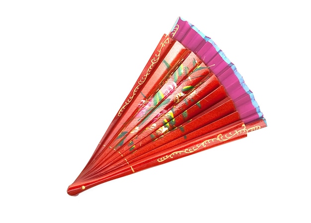 Chinese red wooden fan on the white