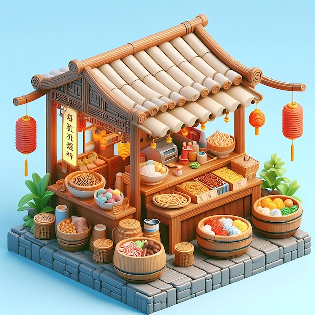 Chinese restaurant 3d-model met Chinese keuken 3d-isometrisch model