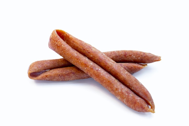 Chinese sausage on white background