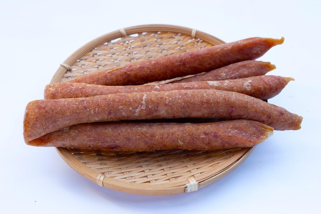 Chinese sausage on white background