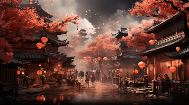 Chinese scene HD 8k background Wallpaper Stock Photographic image