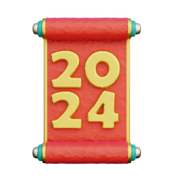 Foto carta di pergamena cinese con numero buon anno cinese 2024 anno del drago rendering 3d
