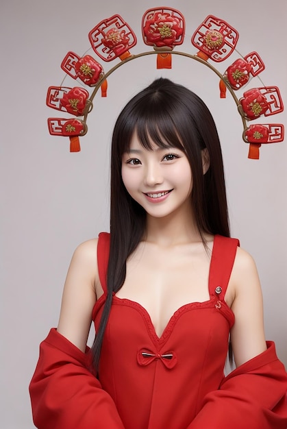 Chinese sexy women with red bra picture ai generated