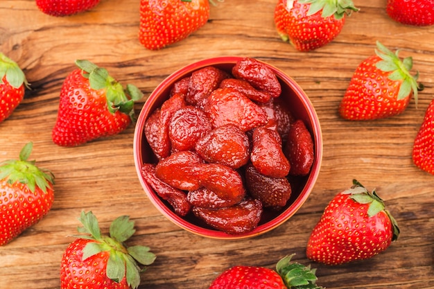 Chinese snack. Strawberry preserves, dried strawberries