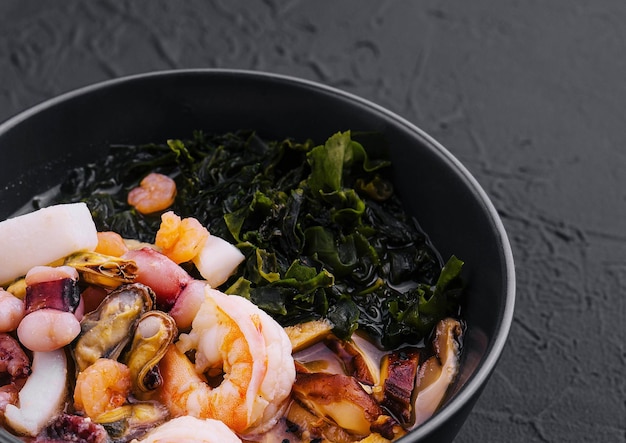 chinese soup with seaweed and seafood