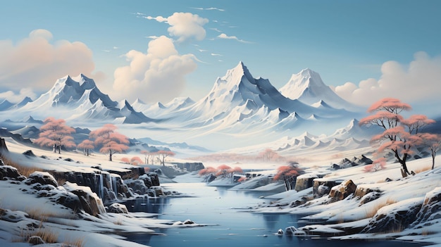 Chinese stijl blauw landschap illustratie nationale stijl landschap natuurlijke artistieke conceptie terug