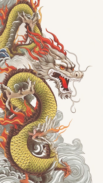 Chinese stijl draak grens witte achtergrond mooie afbeelding Ai gegenereerde kunst