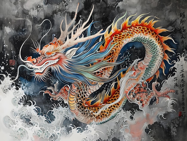 Chinese stijl draak schilderij op oude papier achtergrond Chinees Nieuwjaar