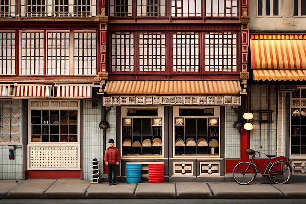 Chinese straat gevels en winkelfronten voor 2D spelontwerp
