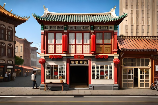 chinese street facades and storefront for 2D game design