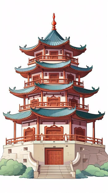 Photo chinese style ancient architectural scene illustration urban landmark building national trend