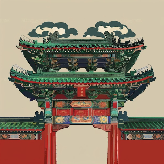 Photo a chinese style building with a red door and a green and red sign that says  the word