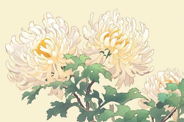 Photo chinese style chrysanthemum background illustration double ninth festival concept illustration