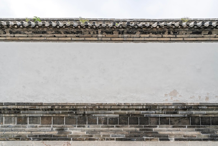 Photo chinese style courtyard wall gray tile white wall