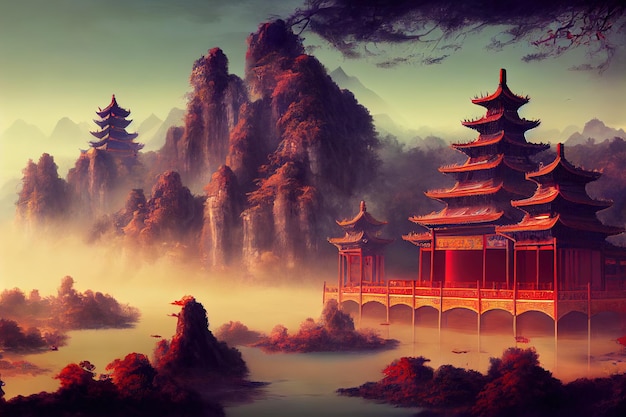 Chinese style fantasy scenes3d rendering