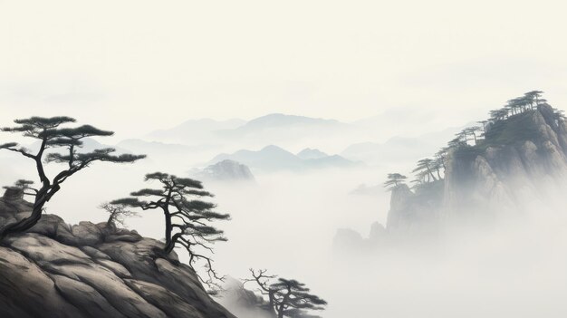 中国様式のインク風景画