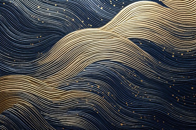 Photo chinese style waves art metallic gold and dark blue pattern background