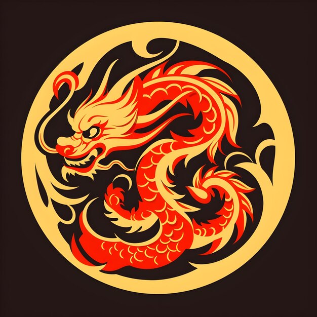 Chinese symbol of animal zodiac dragon icon for lunar new year in colorful digital art illustration