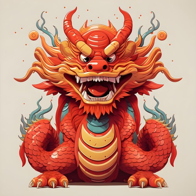 Chinese symbol of animal zodiac dragon icon for lunar new year in colorful digital art illustration