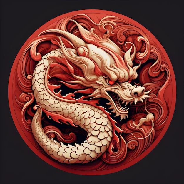 Chinese symbol of animal zodiac dragon icon for lunar new year in colorful digital art illustration