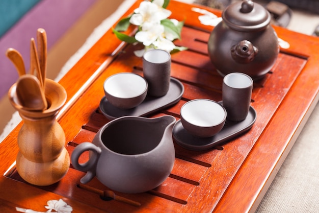 Chinese tea ceremony - close up traditional crockery