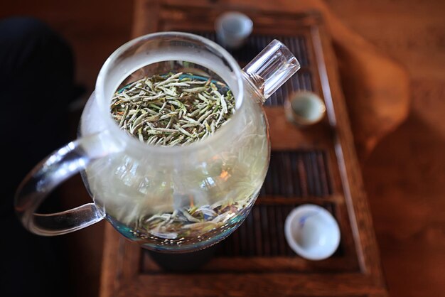 chinese tea ceremony glass teapot brewed