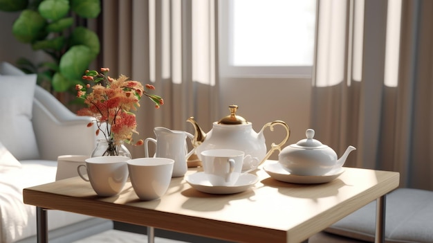 chinese tea set HD 8K wallpaper Stock Photographic Image