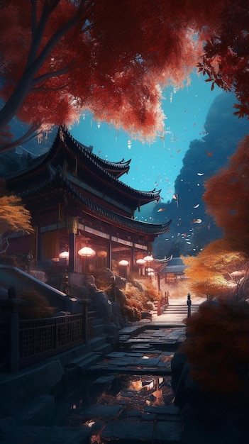 A chinese temple in the forest