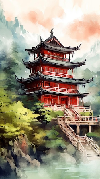 A chinese temple in the forest