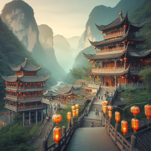 山の中の中国の寺院