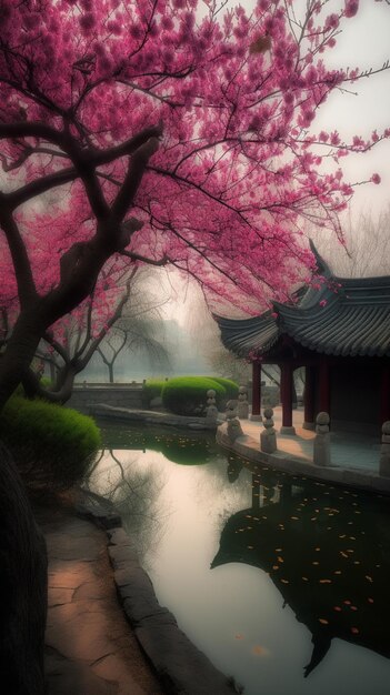 A chinese temple in the spring