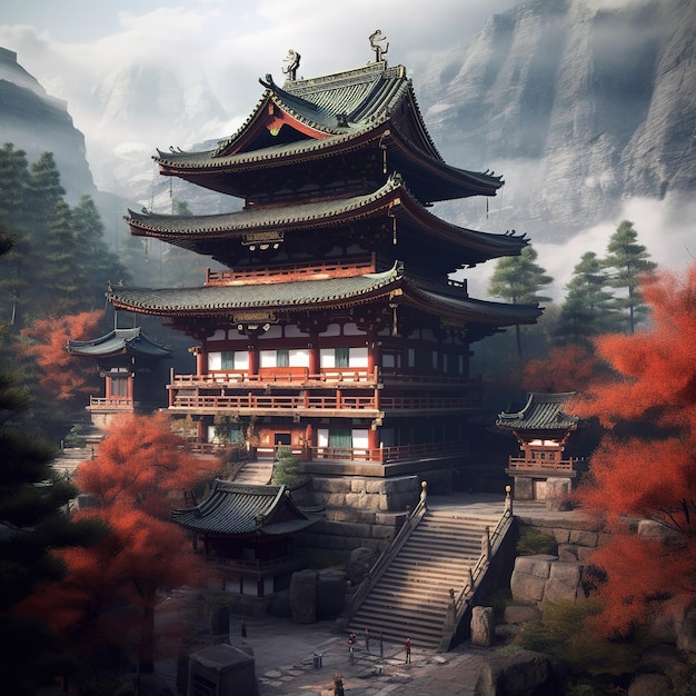中国寺院の眺め