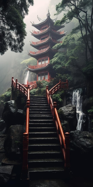 中国寺院の眺め
