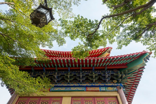 Chinese temple with green leaf 