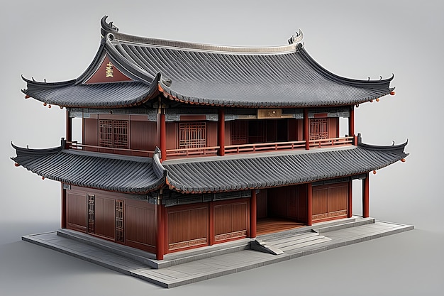 Chinese traditional architecture on a gray background