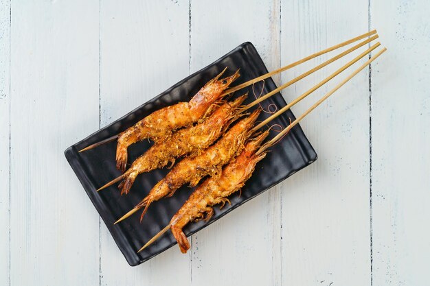 Chinese traditional food charcoal grilled prawns