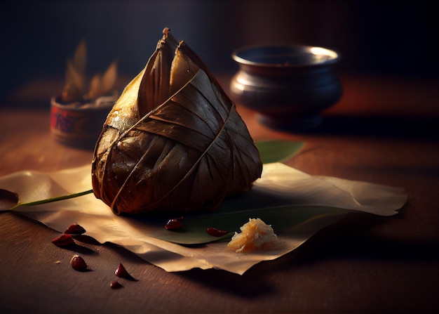 Chinese traditional food Zongzi on the table AI Generated