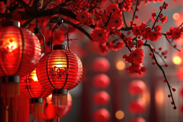 Photo chinese traditional lantern background asian lamps on red background chinese new year celebration