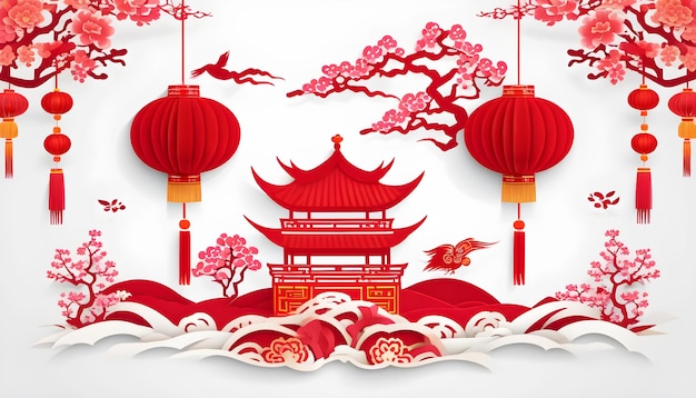 中国の伝統的な新年用紙カット装飾背景
