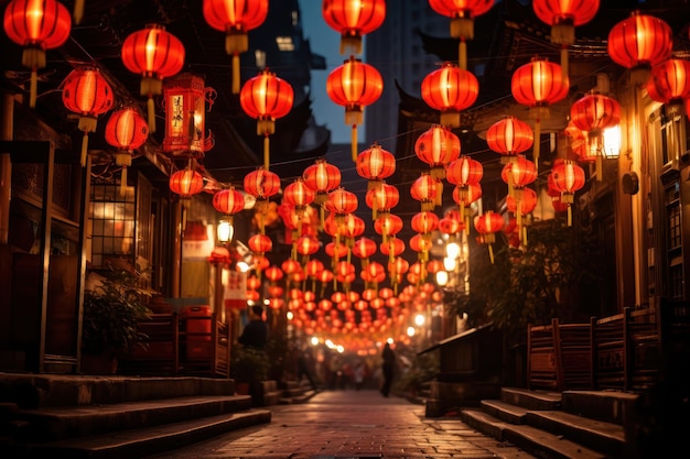 Foto lanterne di carta tradizionali cinesi sulla strada cinese in cina che festeggiano il nuovo anno