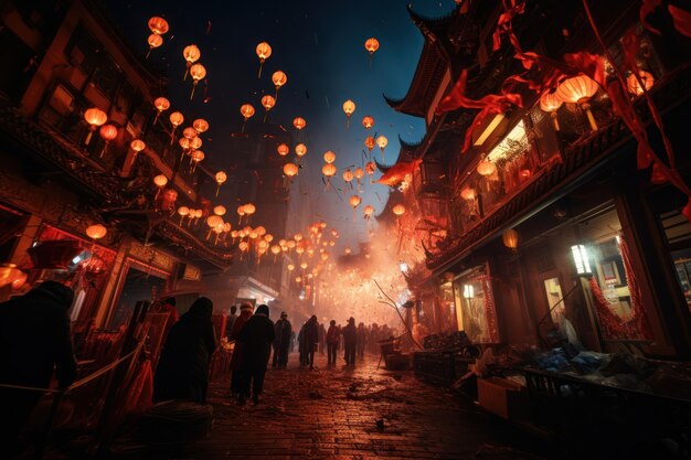 Chinese traditional paper lanterns on the chinese street China celebraing new year