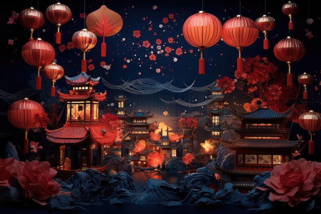 Chinese traditional paper lanterns on the chinese street china celebraing new year