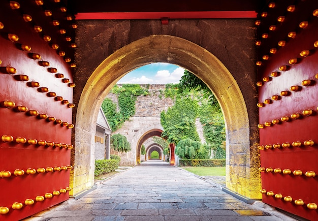 Chinese traditional red city gate