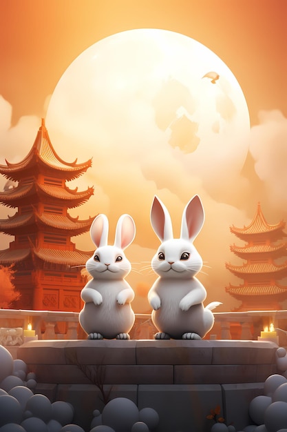 Chinese traditionele MidAutumn Festival de maan konijn rode cartoon afbeelding poster achtergrond