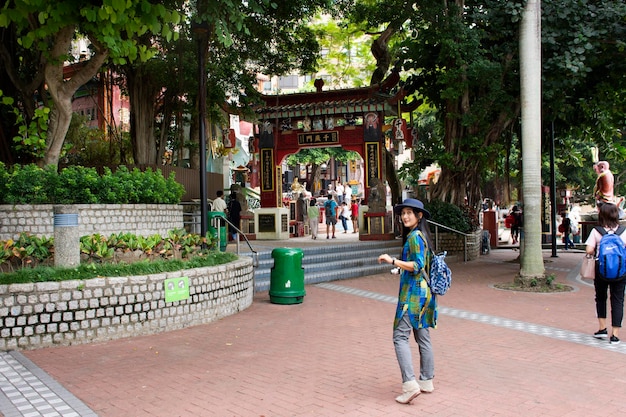 Chinese and travelers people visit and respect pray chinese god and angel in Tin Hau Temple or Kwun Yam Shrine at Repulse Bay on September 9 2018 in Hong Kong China