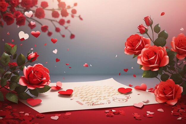 Chinese valentines day romantic red rose love letter background