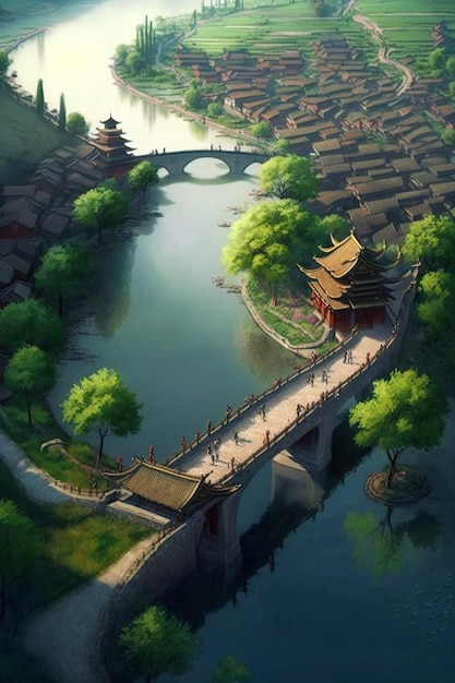 A chinese village by the river