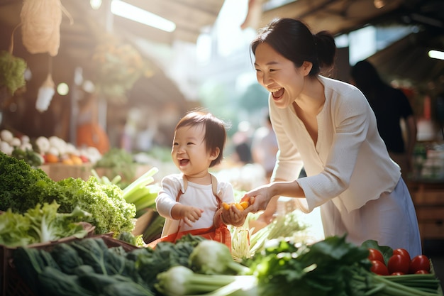 Chinese vrouwen van middelbare leeftijd kiezen voor verse groenten