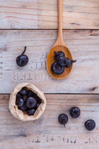 Chinese water chestnut on rustic old wooden background.